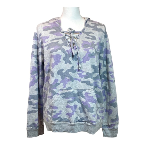 Sundry Camo Hoodie Size L (3 Sundry) Gray with Lace Up Neckline - Picture 1 of 9